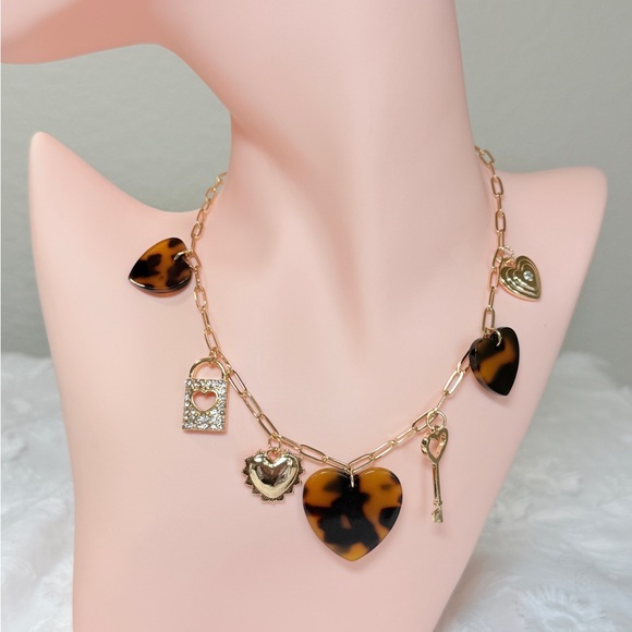 Gold and Brown Heart Charm Necklace - Picture 5 of 7